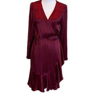 Chloe Oliver Wrap Dress Cranberry Ruffle Hem NWT